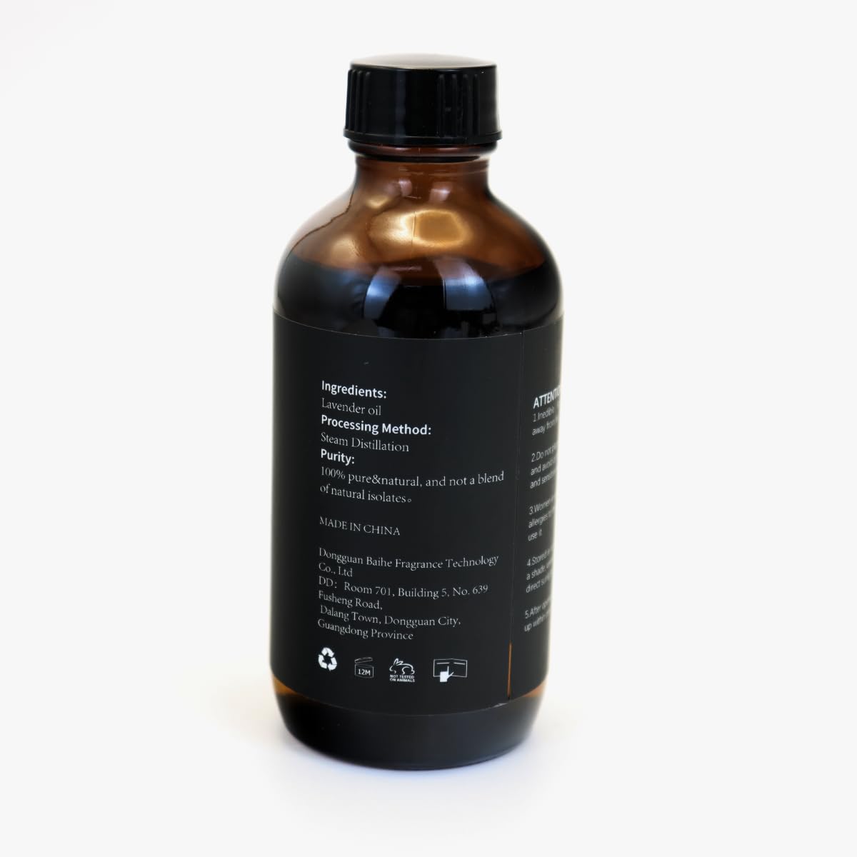 Label showing 100% pure and natural peppermint oil