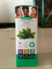 Detail of peppermint oil label showing purity and ingredients