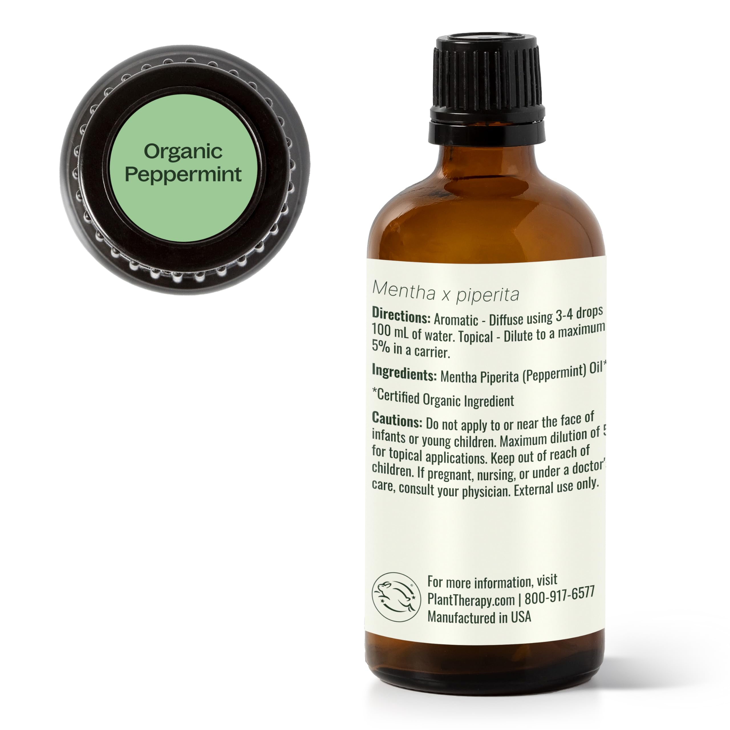 Label showing no additives for pure peppermint oil.