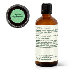 Label showing no additives for pure peppermint oil.