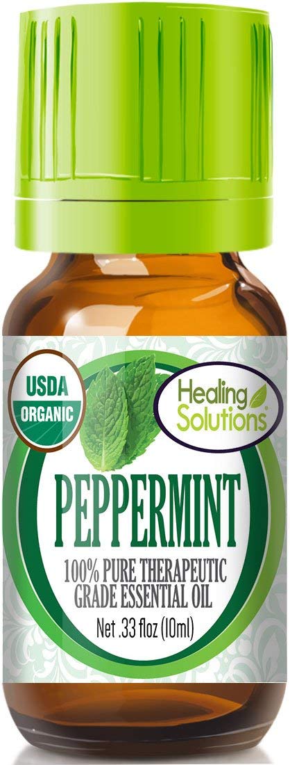 Bottle of Healing Solutions Organic Peppermint Essential Oil 0.33 oz (10 ml)