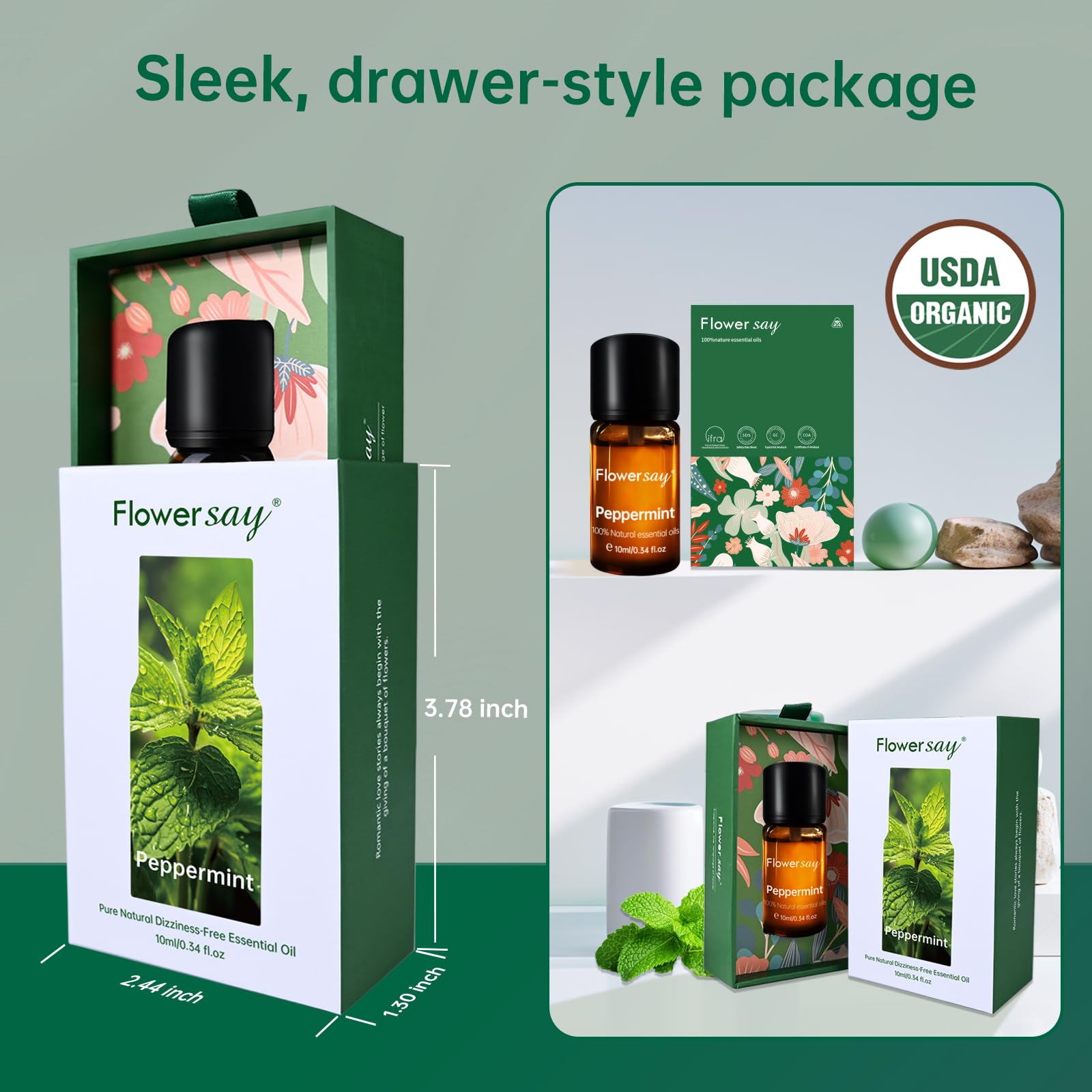 Peppermint essential oil product packaging