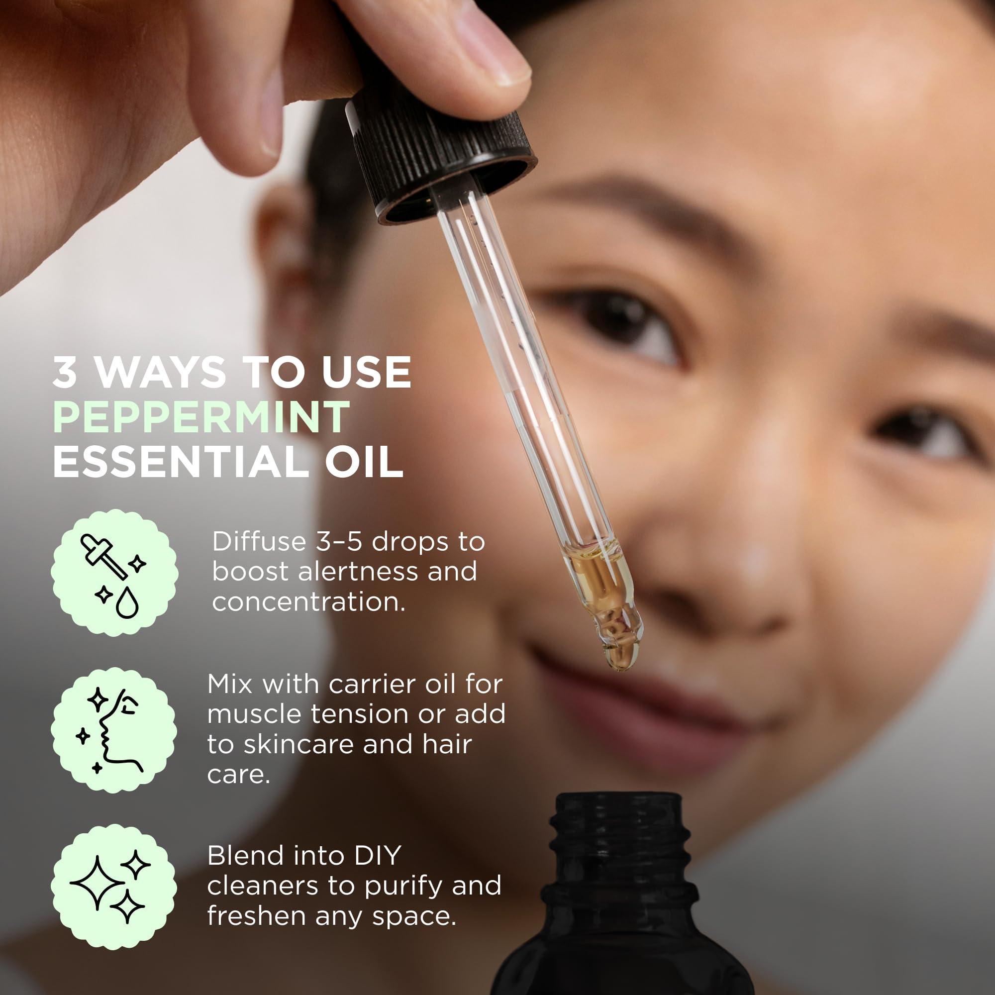 Peppermint essential oil for skincare and body care