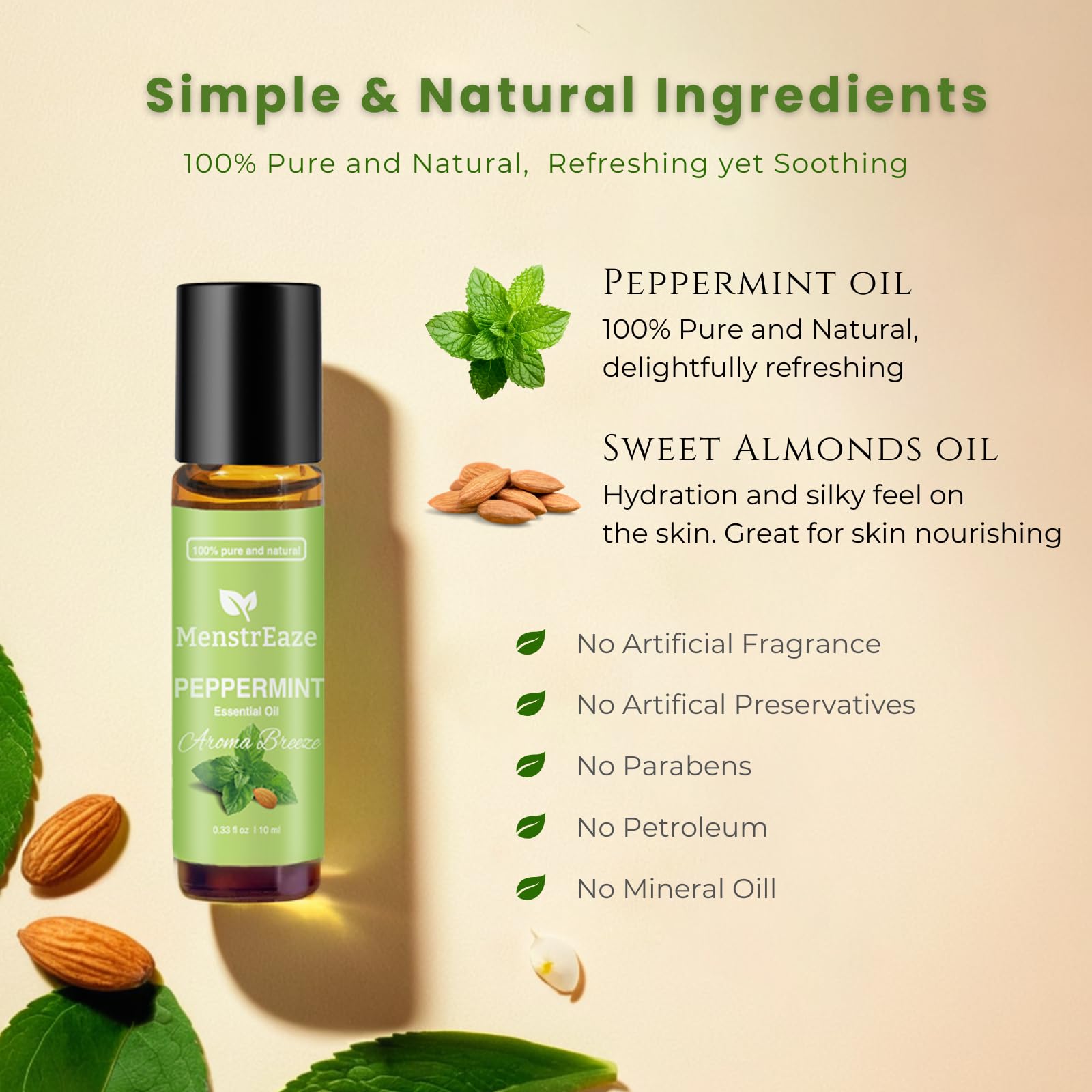 Bottle showing 35% peppermint oil and 65% sweet almond oil ratio