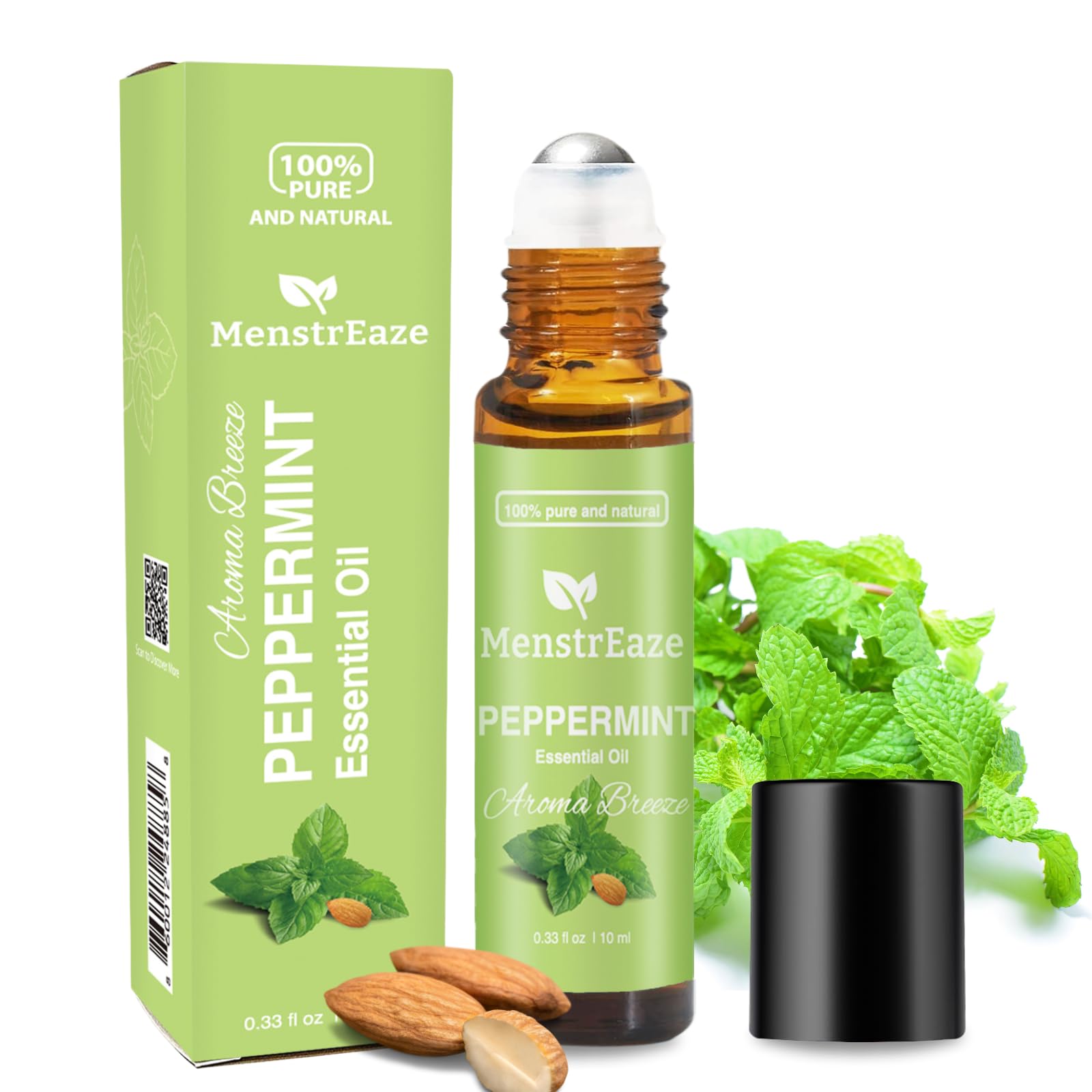 Natural ingredients label concept for pure peppermint oil roll-on