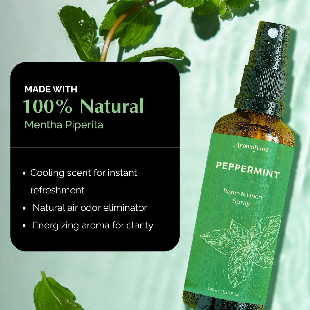Close-up of peppermint essential oil in Aromafume spray
