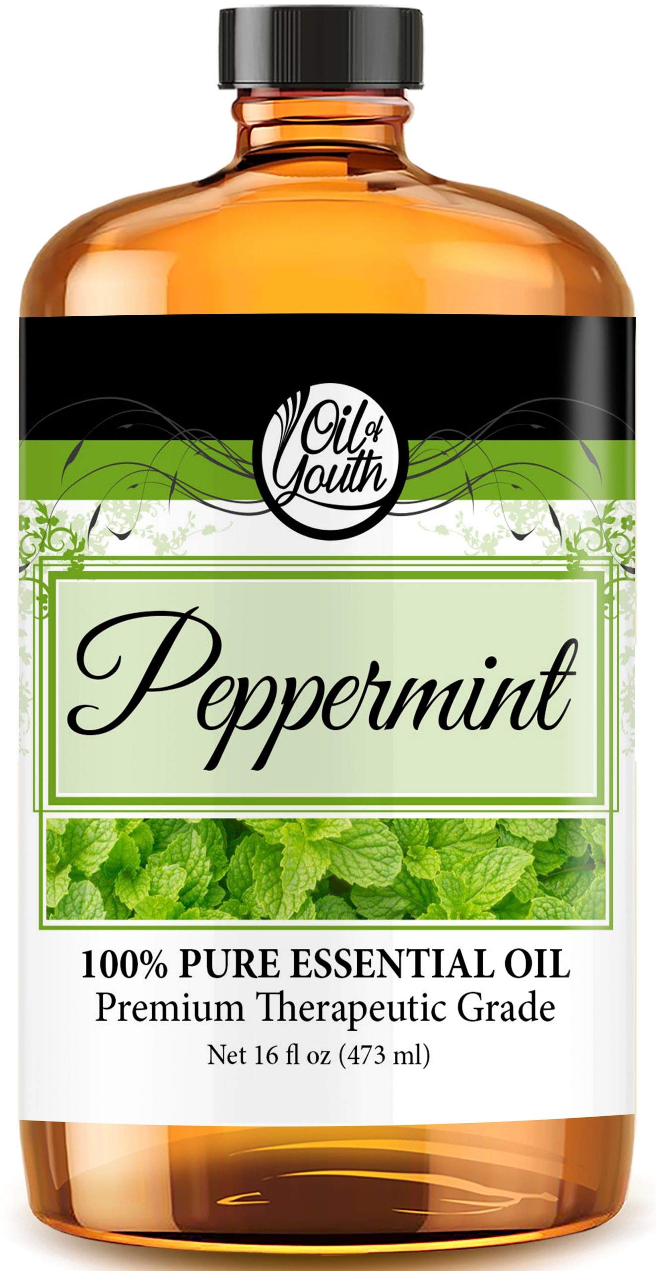 Premium grade peppermint essential oil in 16 oz bottle