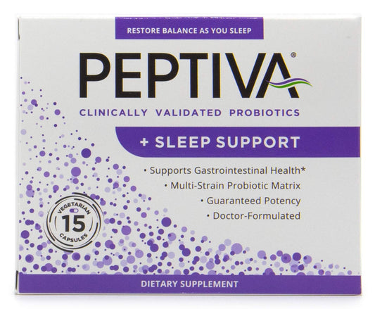 Peptiva 26 Billion CFU Probiotic and Sleep Support bottle label