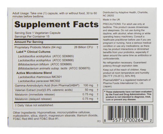 Close-up of Peptiva probiotic capsules with multi-strain formula and melatonin