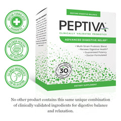 Close-up of Peptiva capsules showing 50B CFU potency