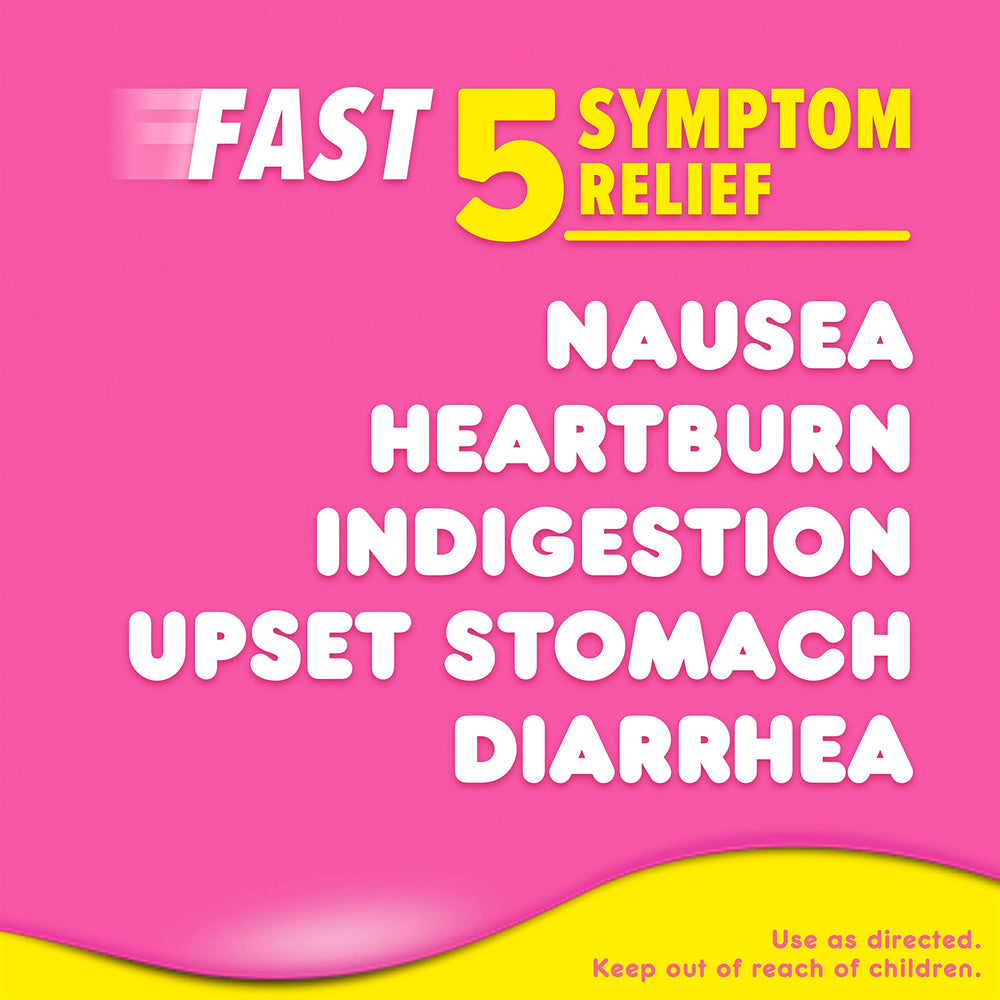 Pepto Bismol Liquicaps capsules closeup show coating action for soothing the stomach.