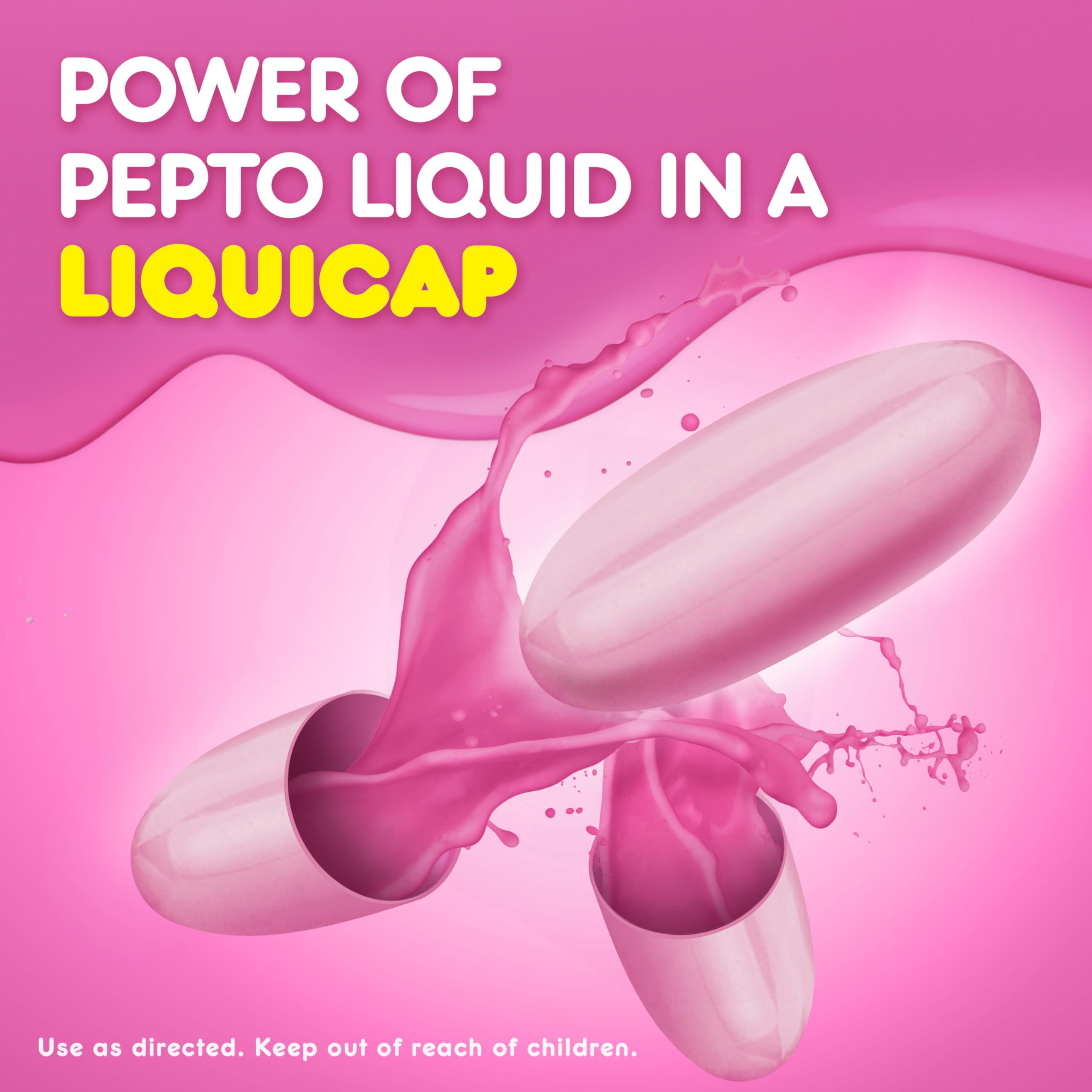 Pepto Bismol Liquicaps packaging box conveys on-the-go digestive support.