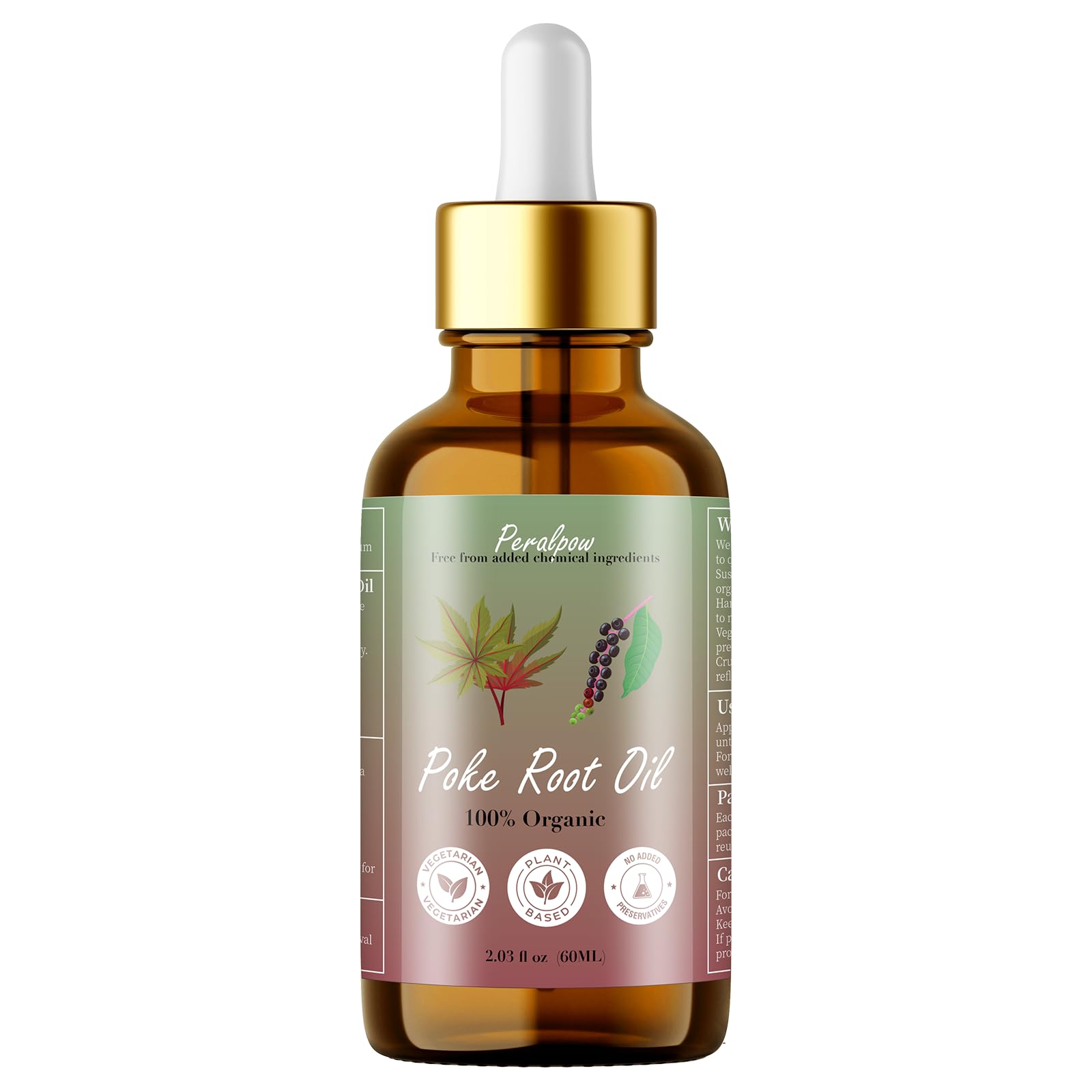 Peralpow Poke Root Oil bottle on white background