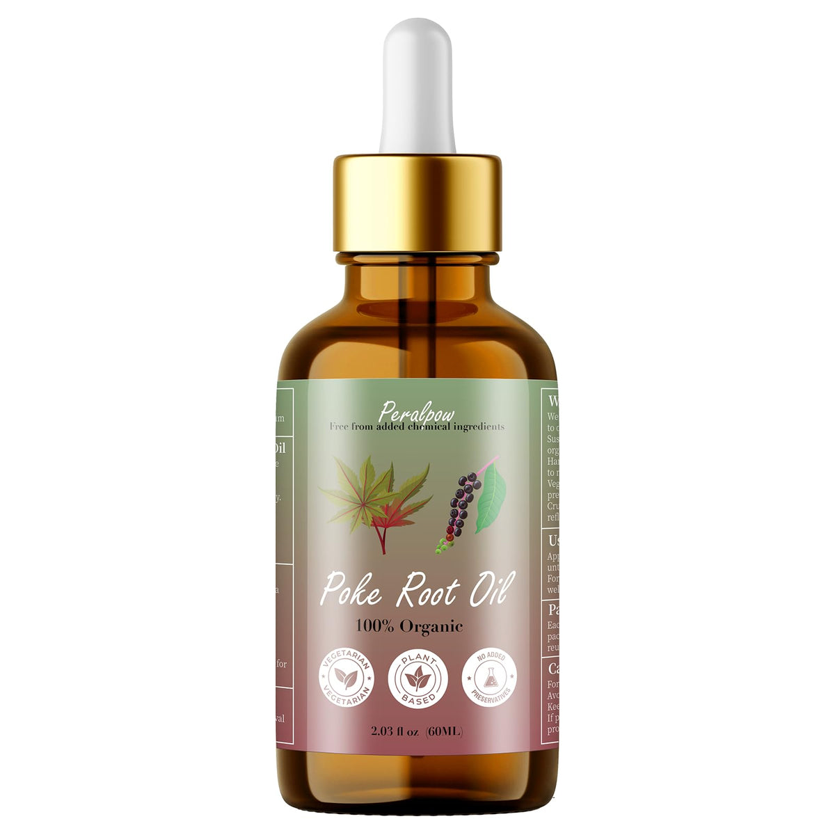 Peralpow Poke Root Oil bottle on white background