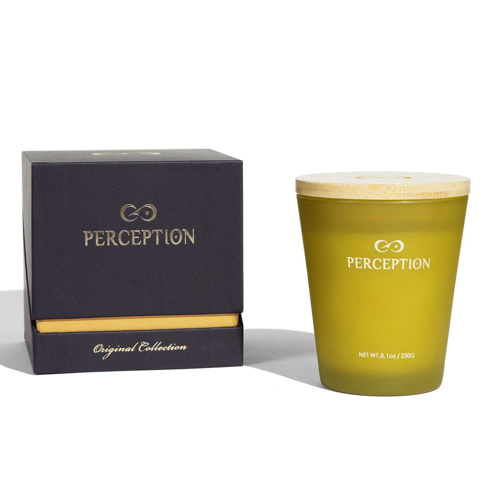 PERCEPTION AROMAS bamboo jasmine candle closeup shows natural soy wax for a clean, enjoyable burn.