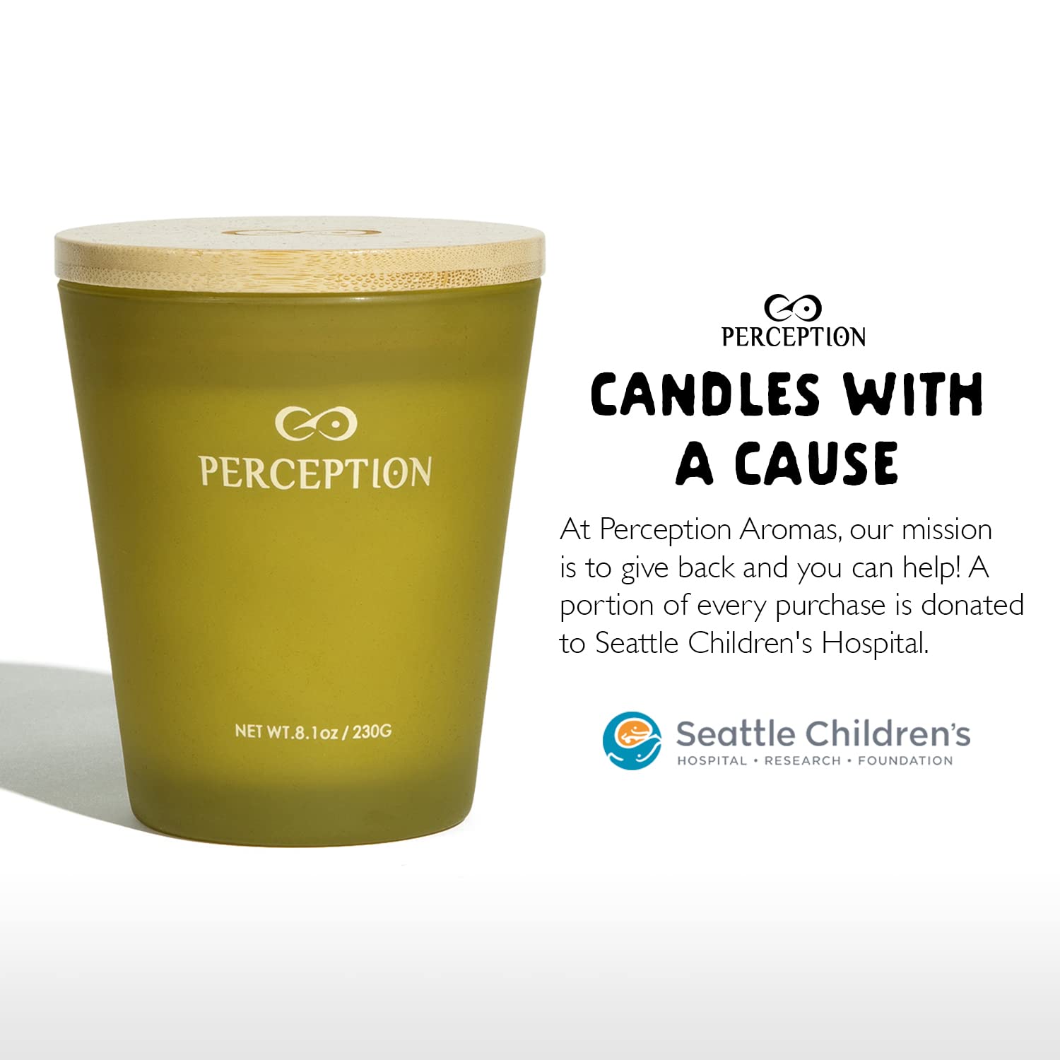 PERCEPTION AROMAS hand-poured soy wax image highlights artisanal craftsmanship and eco-friendly burn.