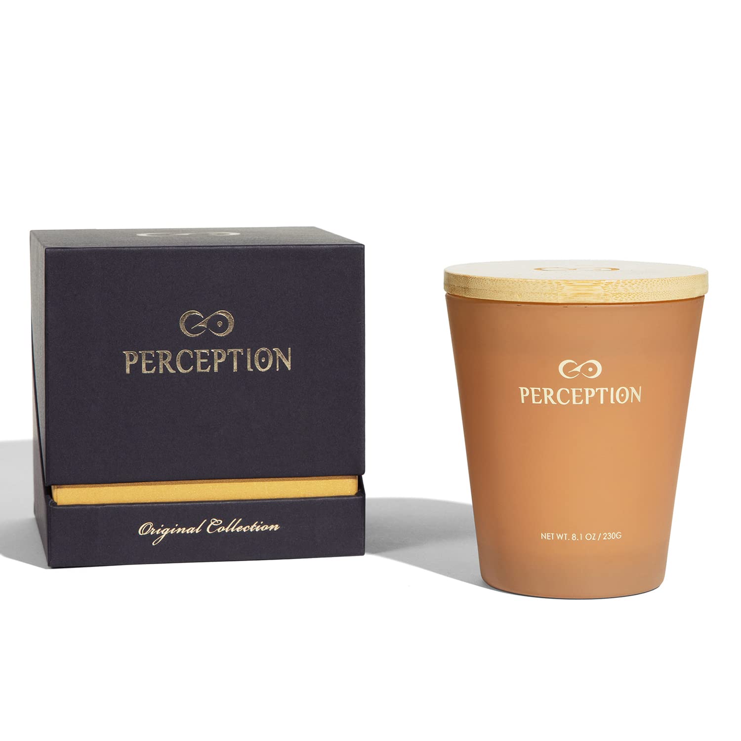 Perception Aromas sandalwood-thyme candle closeup offering warm inviting ambiance