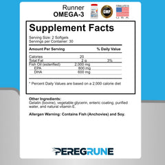 PEREGRUNE Omega-3 bottle emphasizing heart and joint health support