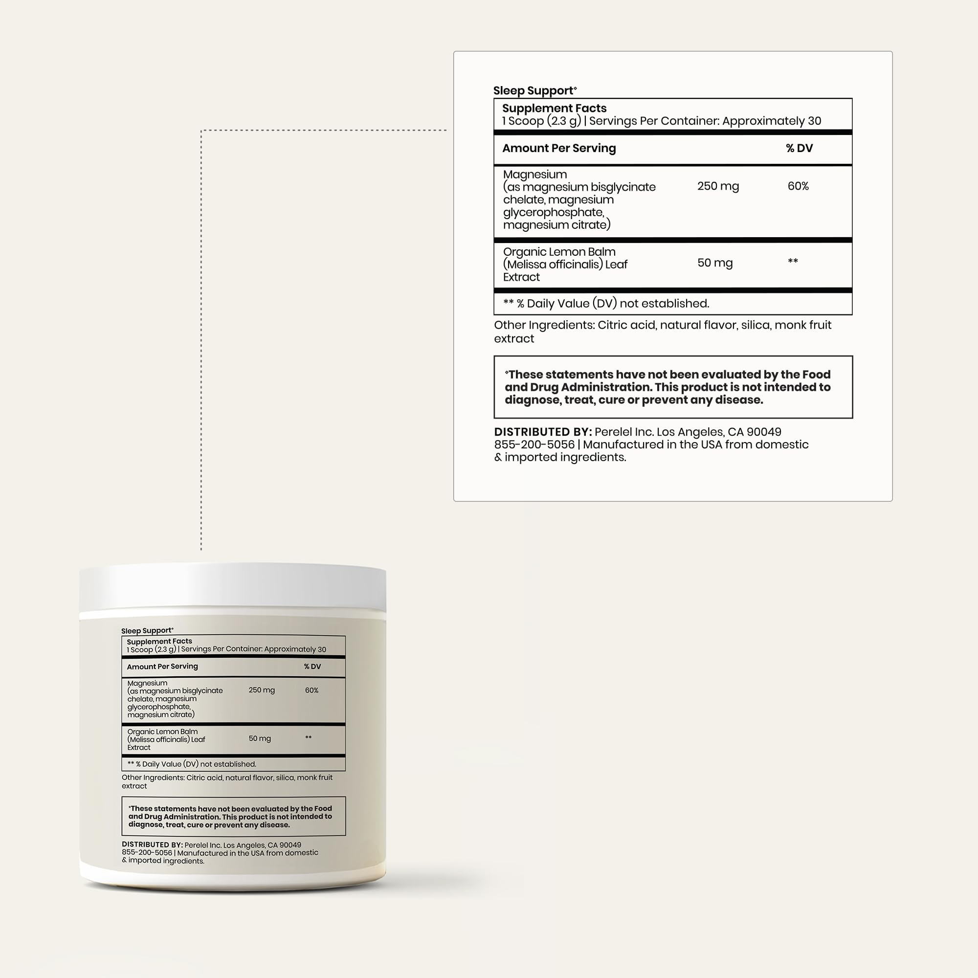Perelel Sleep Support honey-lemon flavor in glass for bedtime beverage