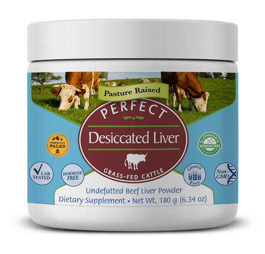 Front view of Perfect Desiccated Liver Powder 180g package