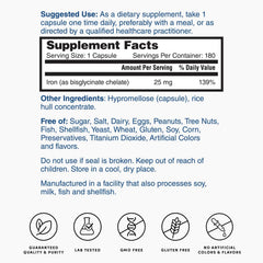 Nutrition label for Nature's Lab Perfect Iron 25mg
