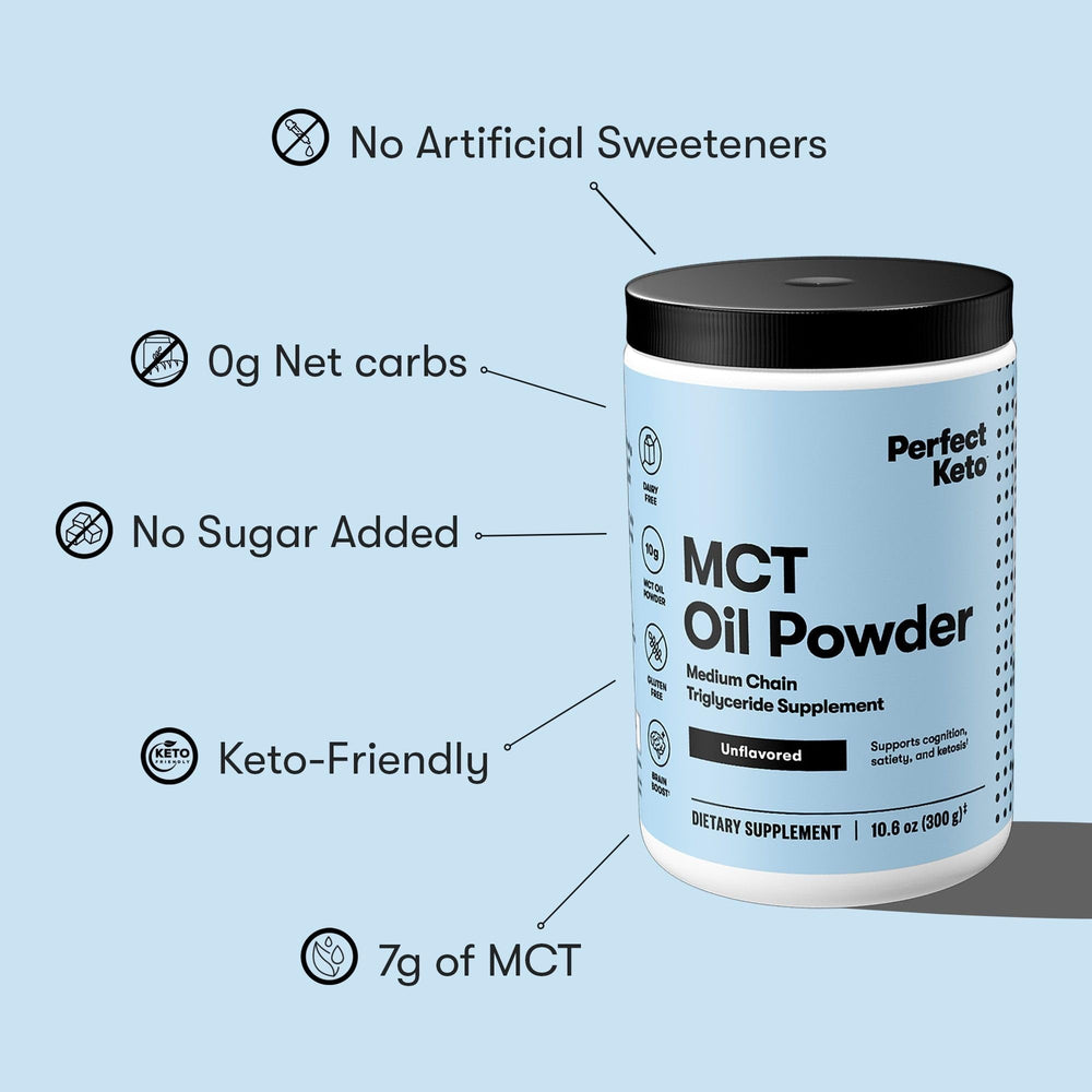 MCT powder being added to a smoothie