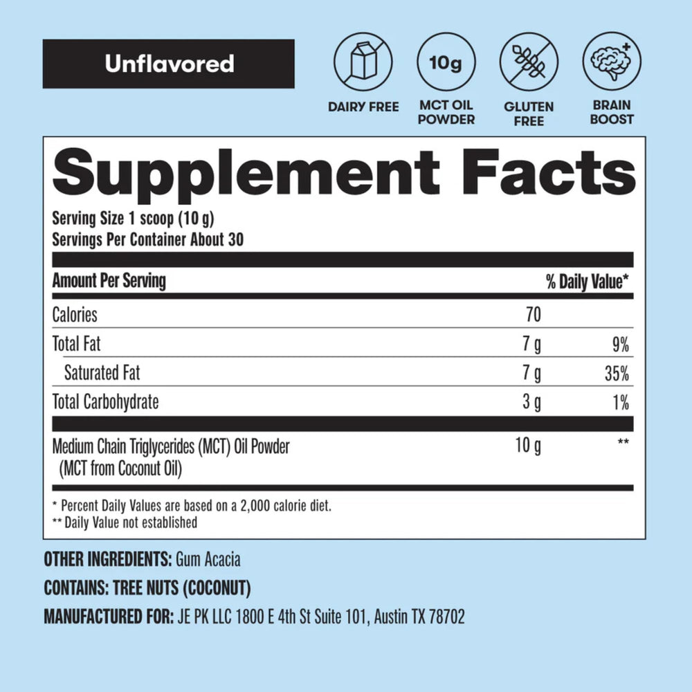 Nutrition label showing 7g MCT per serving