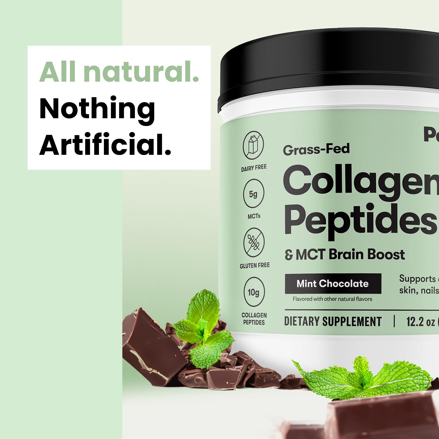 Perfect Keto collagen mint chocolate powder ready for dessert recipe use.