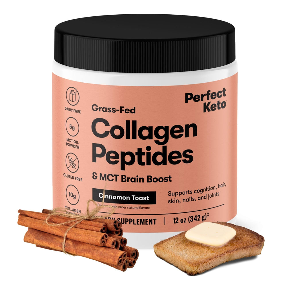 Perfect Keto Collagen Peptides bottle pour for a quick morning boost.