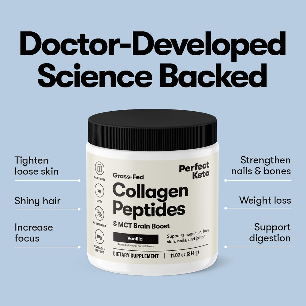 Smoothie featuring Perfect Keto Collagen Peptides for balanced nutrition.