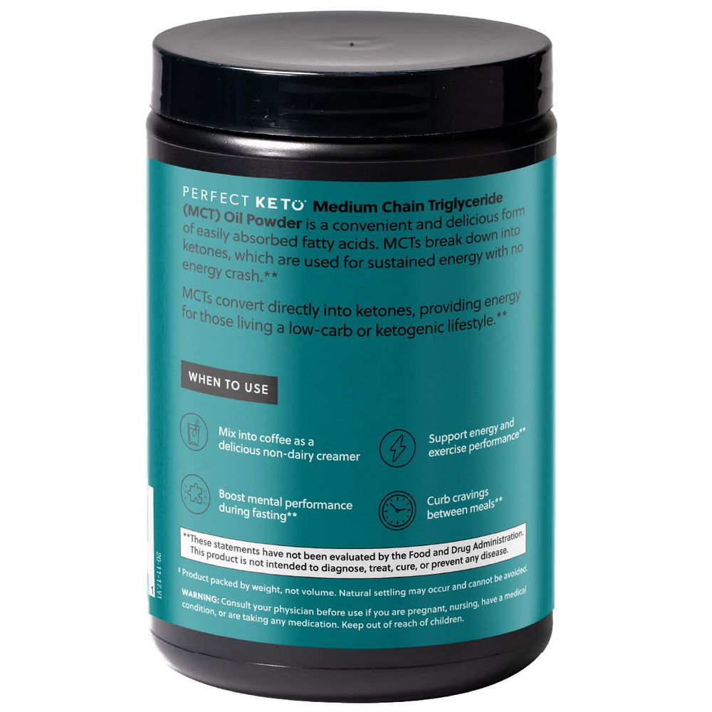 MCT powder dissolves easily in coffee from Perfect Keto.
