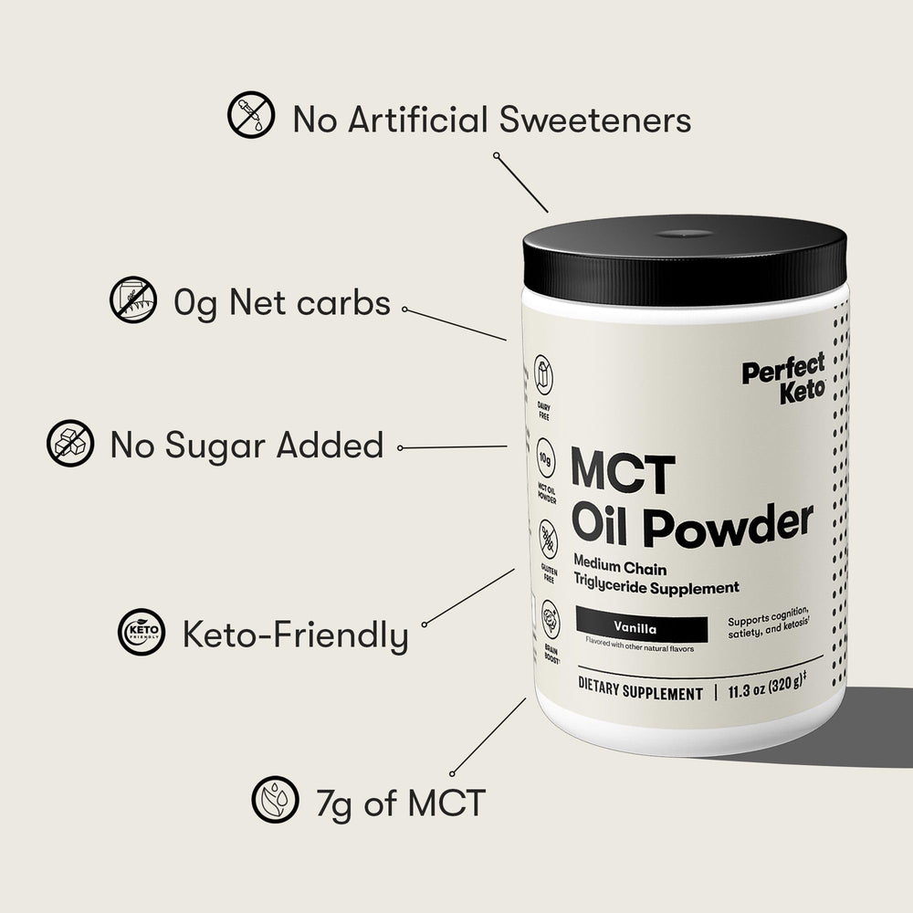 Scoop of Perfect Keto MCT powder adds creaminess to shakes.
