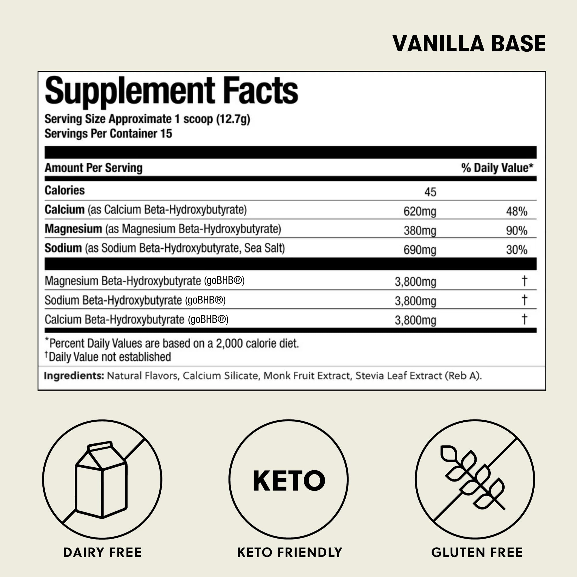 Perfect Keto vanilla ketones scoop highlights easy mixing and portion control.