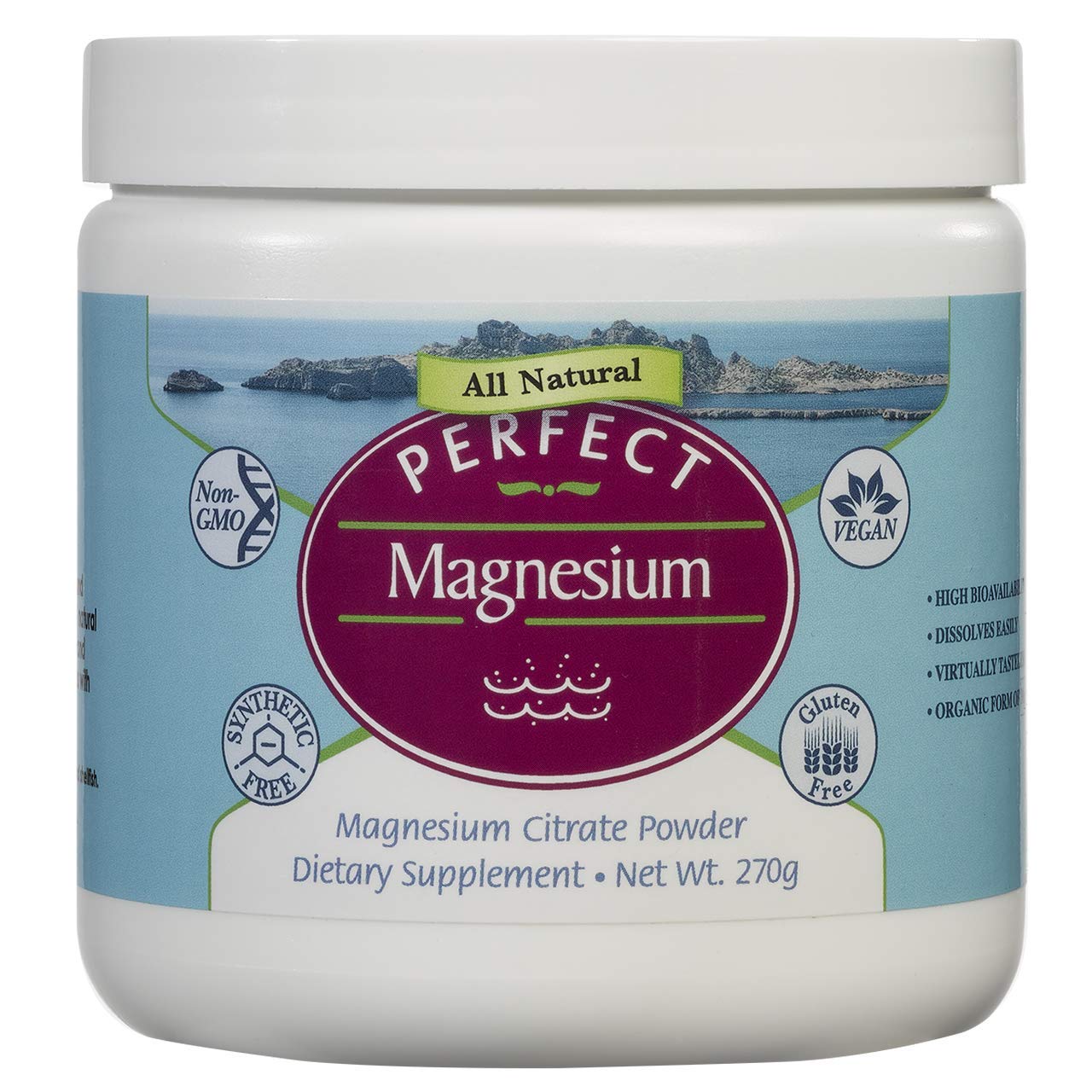 JAR of Perfect Magnesium Citrate Powder 270g on white background