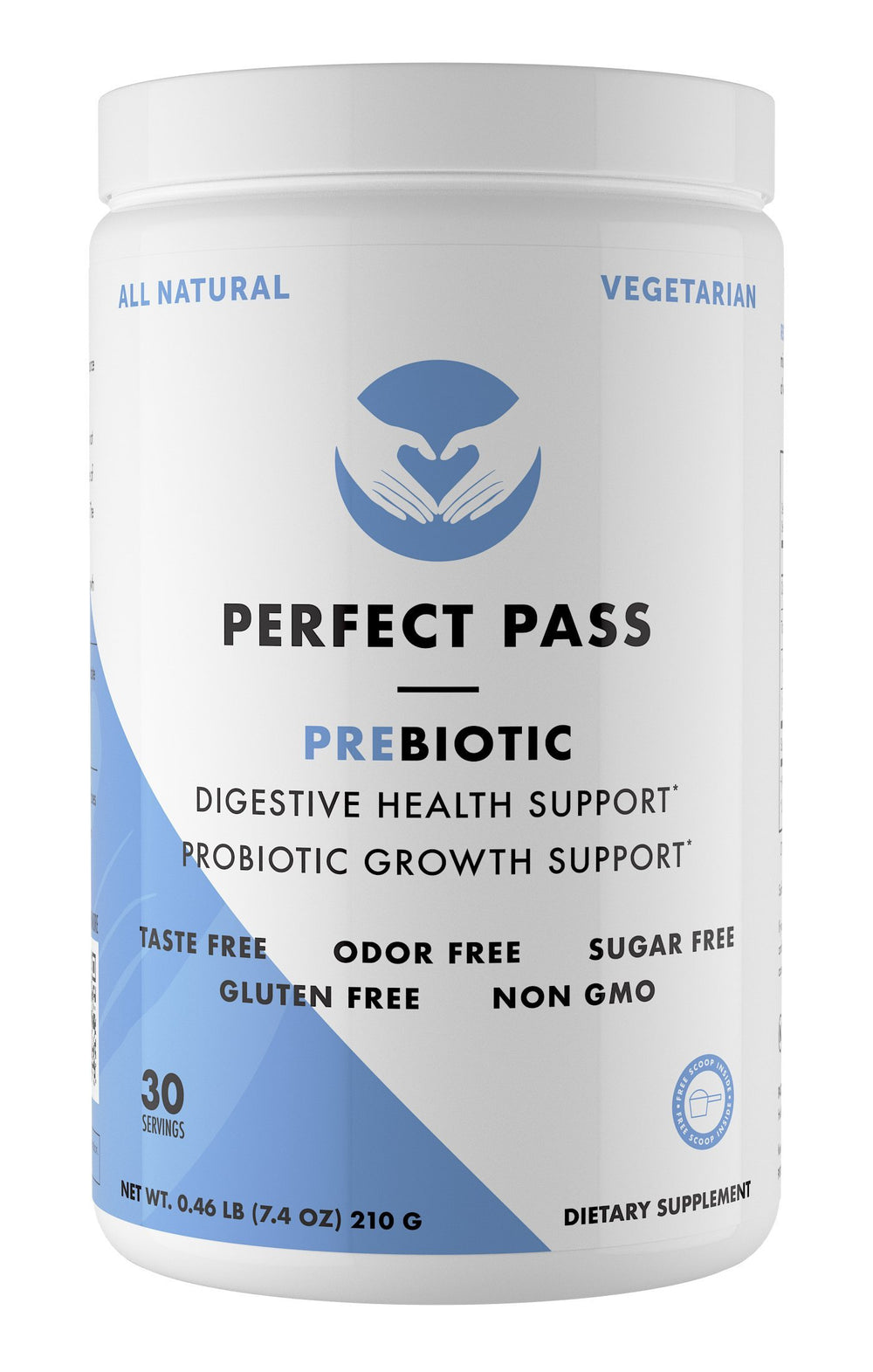 PERFECT PASS prebiotic PHGG powder 210g jar supports balanced gut wellness.