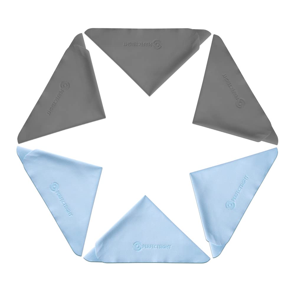 Six premium grey microfiber cleaning cloths laid flat