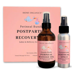 Amber glass bottle of Organic Perineal Massage Oil Spray.