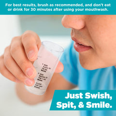Minty fresh breath concept with mouthwash swish