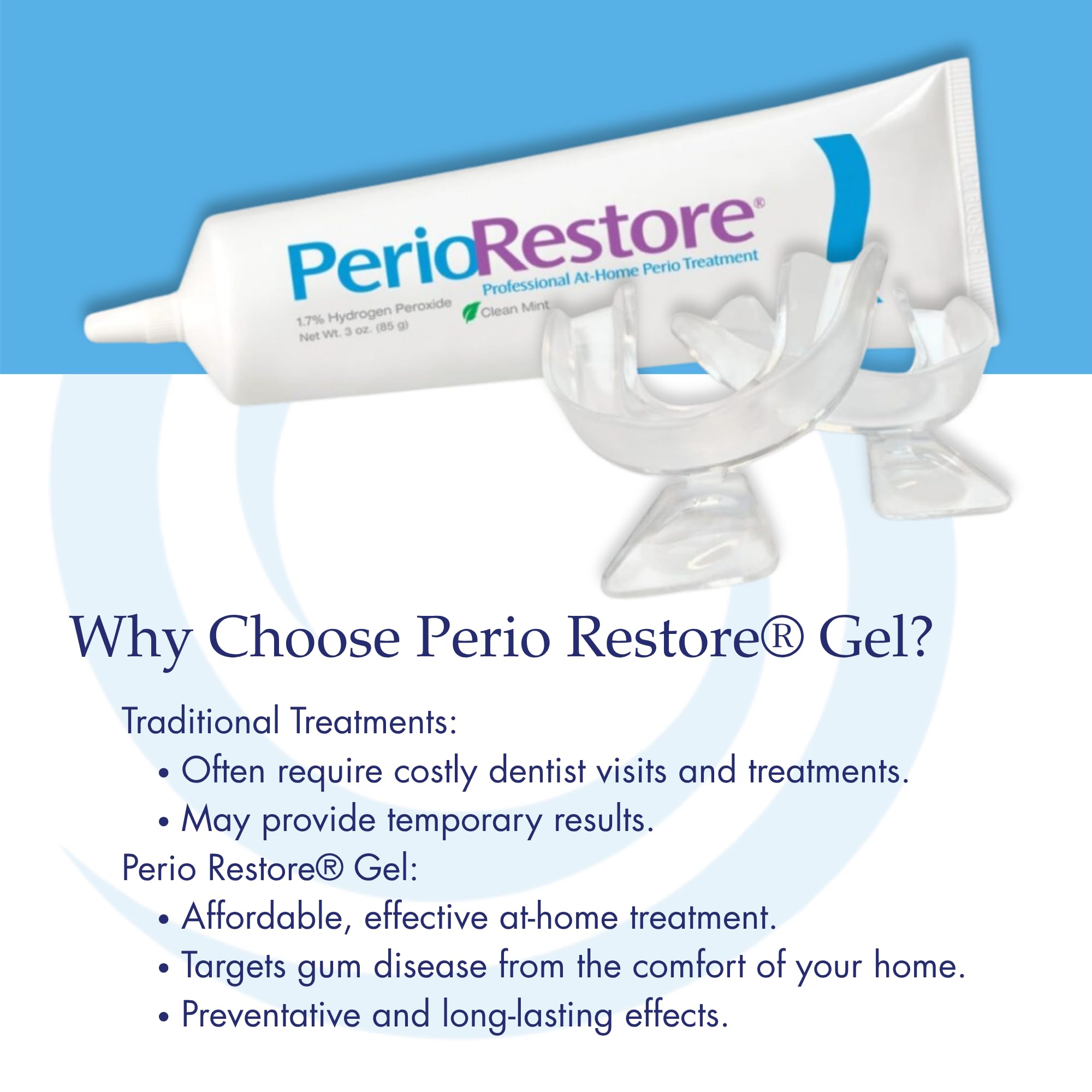 Mint flavored 1.7% hydrogen peroxide oral cleansing gel tube with swatch