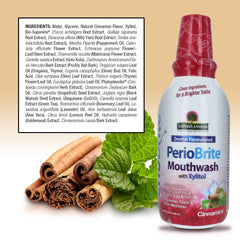 PerioBrite mouthwash ingredients and herbal blend label