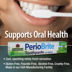Fluoride-free label on PerioBrite toothpaste