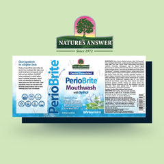 Close-up of PerioBrite Winter Mint Mouthwash label