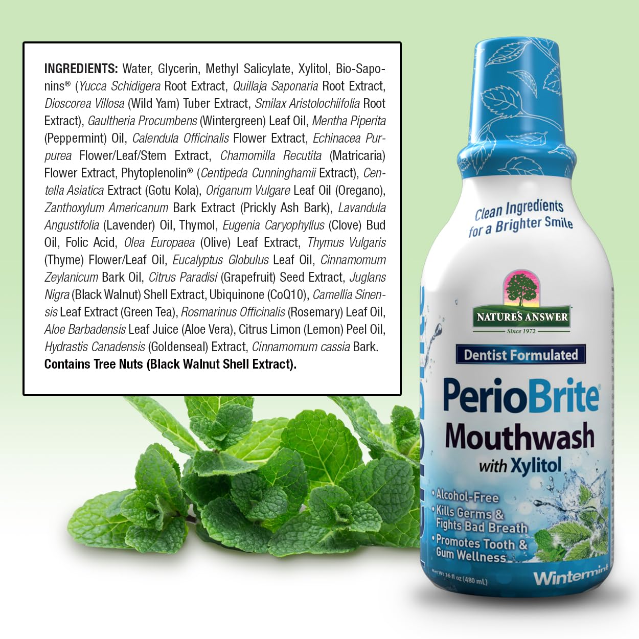 Assorted organic herbs featured in PerioBrite formula