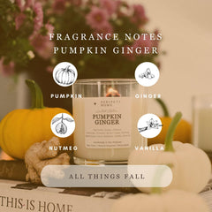 PeripetiHome pumpkin-ginger candle closeup highlights ginger and spice for cozy evenings.