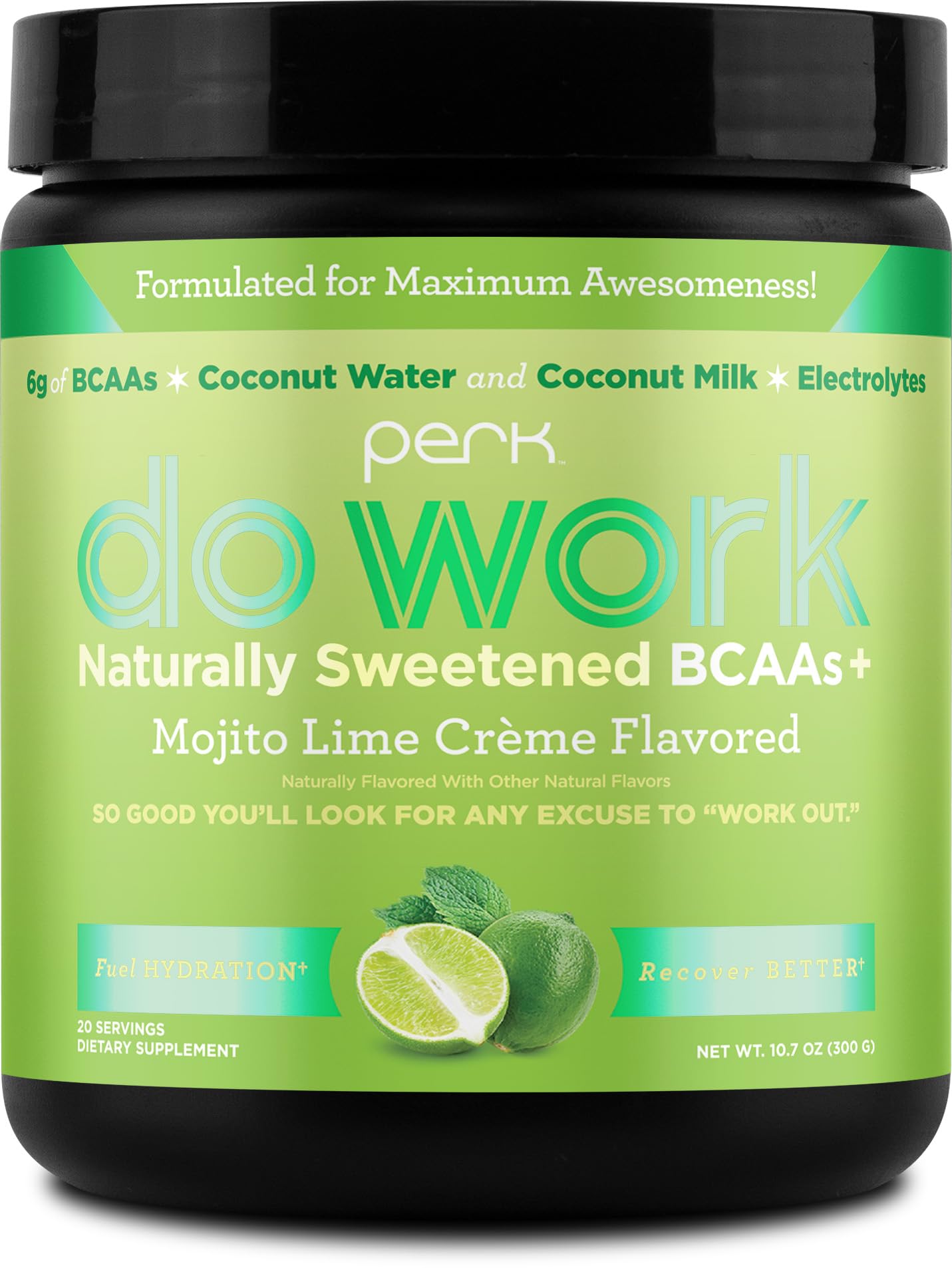 Perk Do Work BCAAs Mojito Lime Creme bottle front
