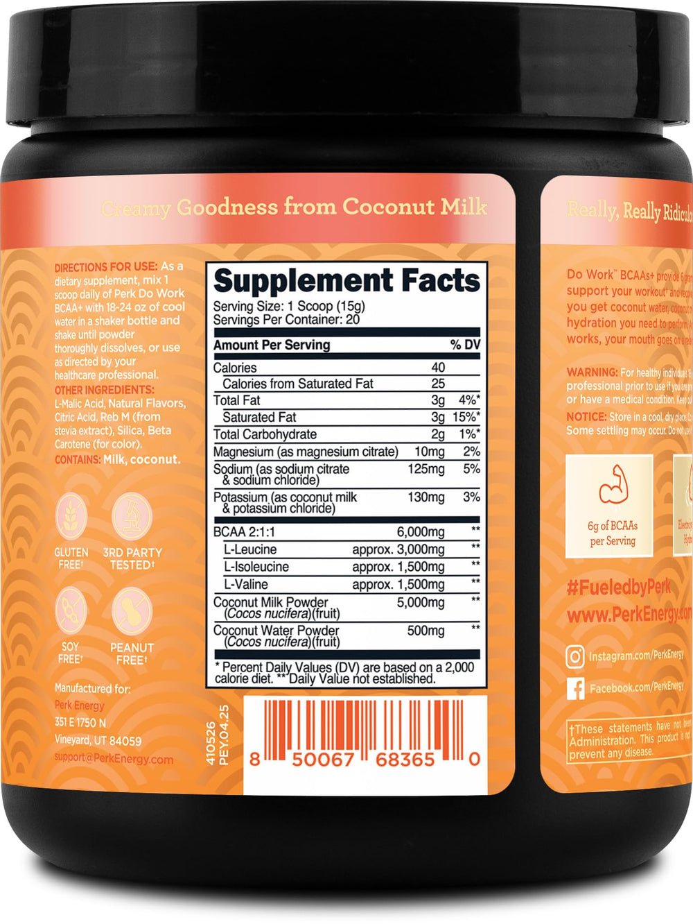 Coconut water powder and coconut milk powder beside BCAAs