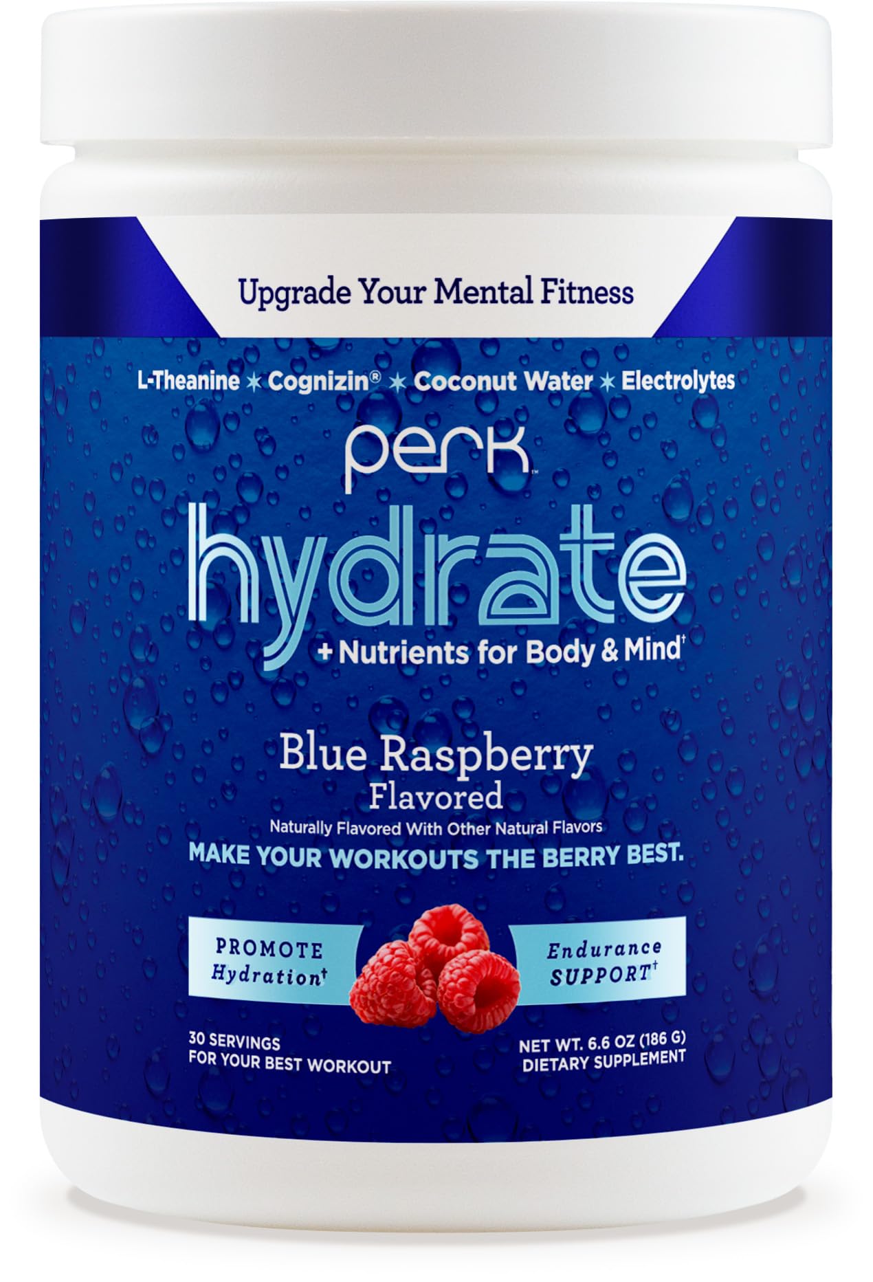 Perk Hydrate Blue Raspberry Electrolyte Drink Mix container