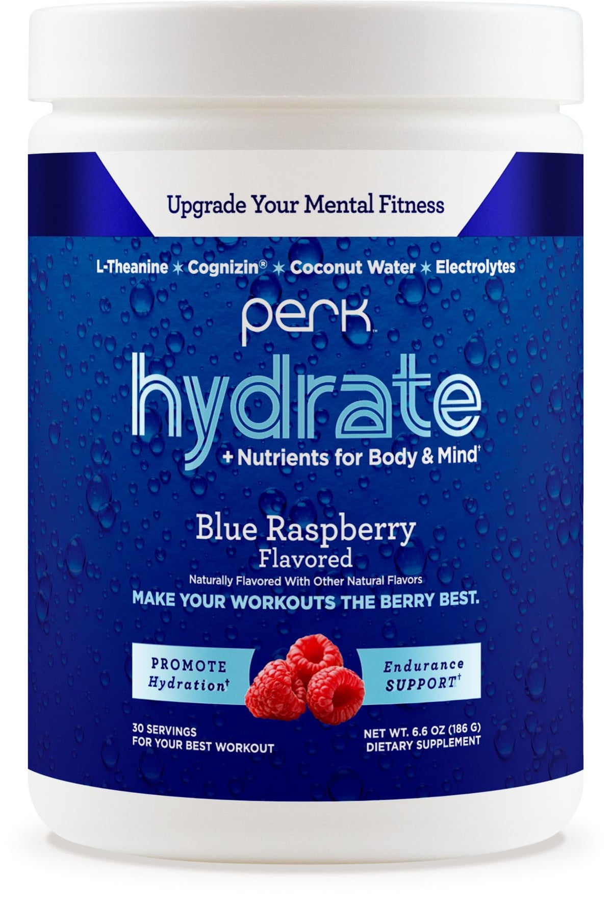 Perk Hydrate Blue Raspberry Electrolyte Drink Mix container