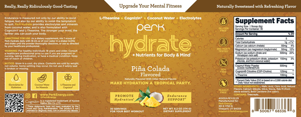Prepared pina colada flavored electrolyte drink served in glass