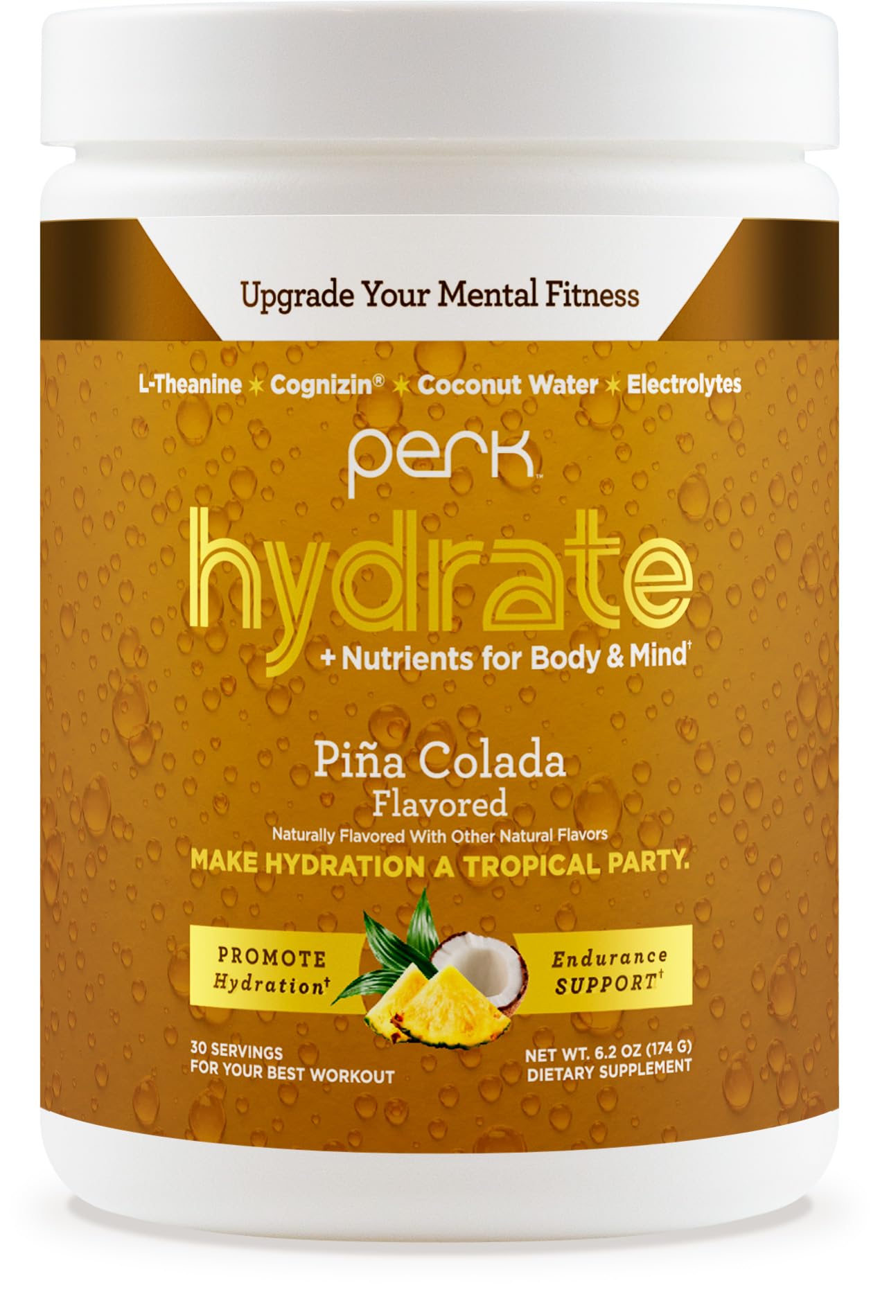 Perk Hydrate Pina Colada electrolyte drink mix canister